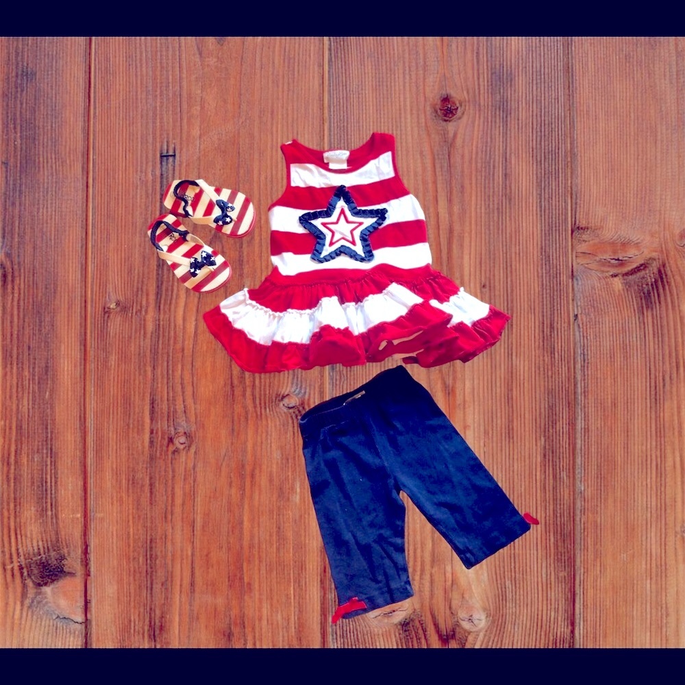 Emily Rose Girls Size 5 (2-Pc) Star Dress and Short Set Red/White/Blue